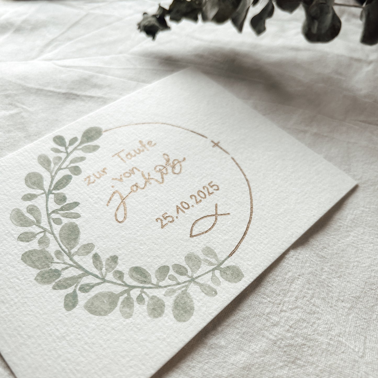 Eukalyptus Kranz zur Taufe - Karte