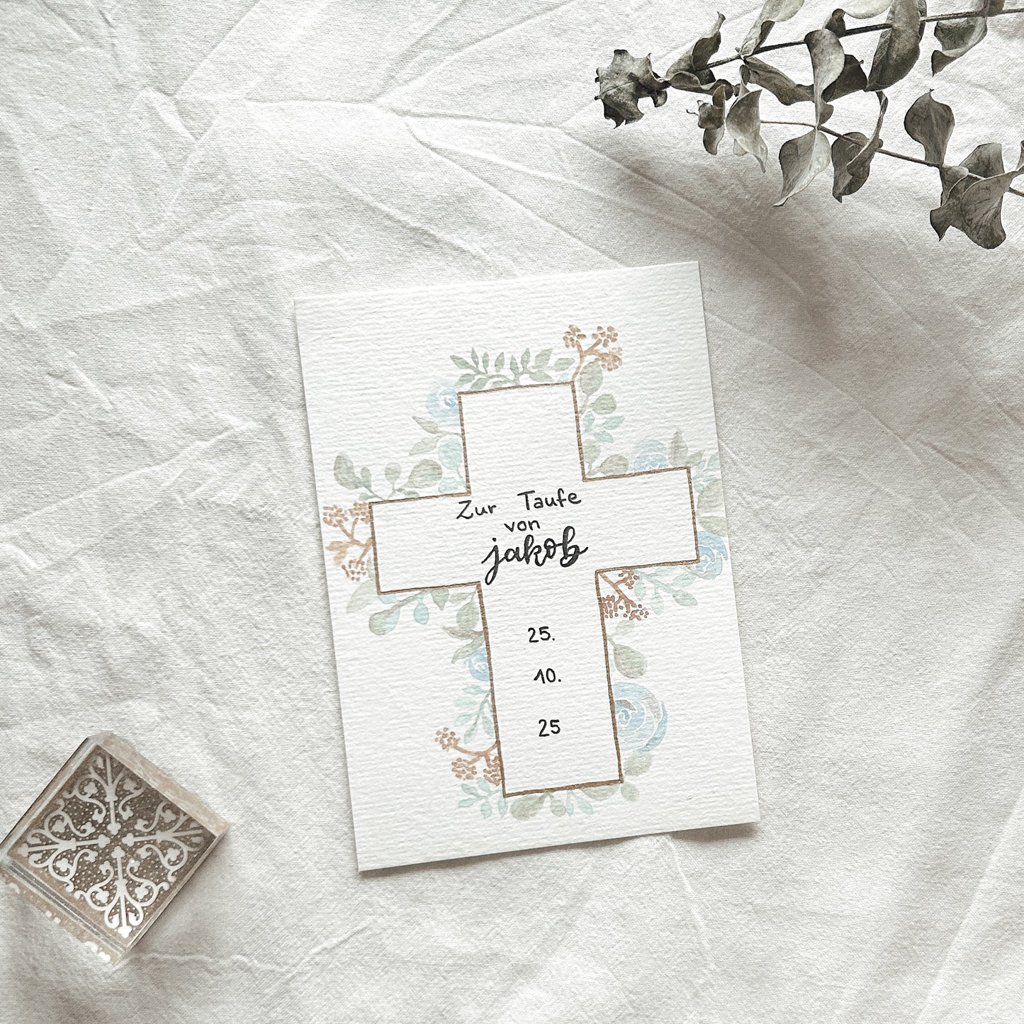 Blumenaquarell Kreuz - Karte