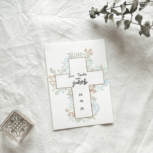 Blumenaquarell Kreuz - Karte