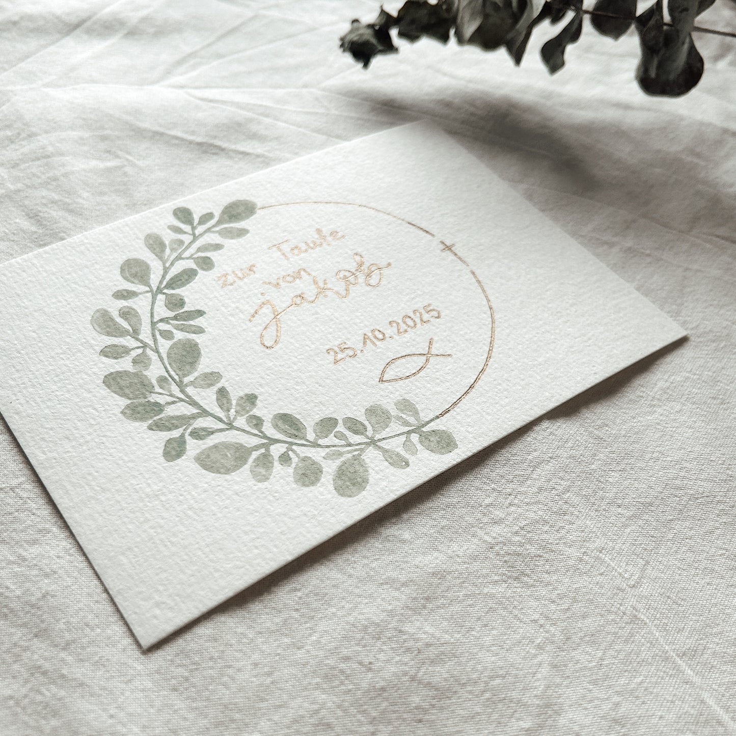 Eukalyptus Kranz zur Taufe - Karte