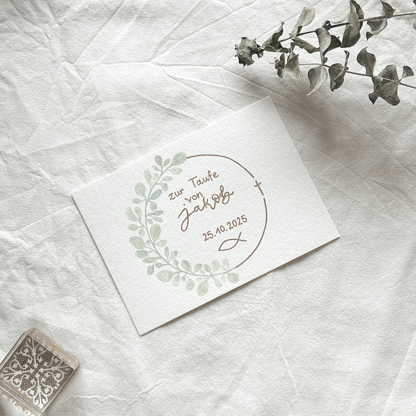 Eukalyptus Kranz zur Taufe - Karte