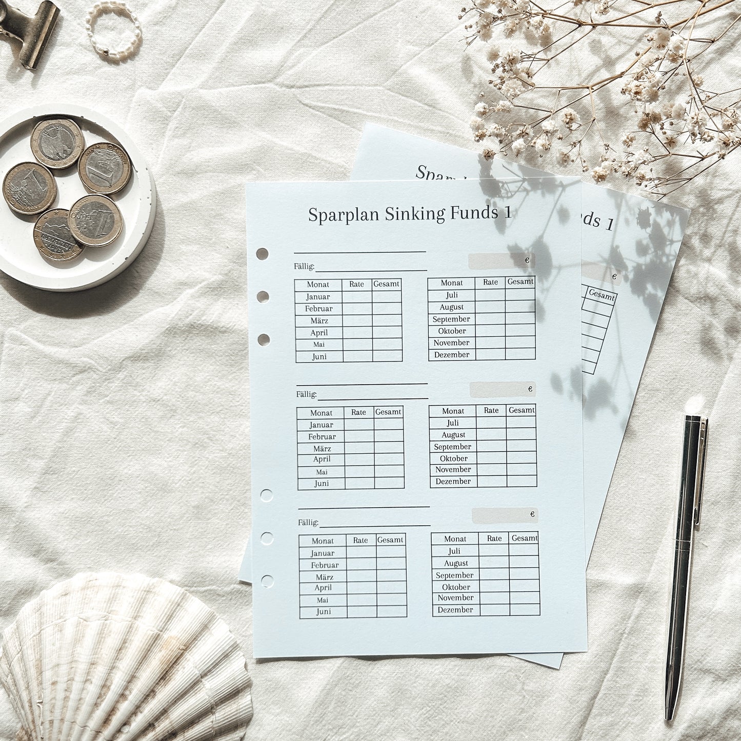 Ersatzeinlagen Sinking Funds Budgetplaner beige A5
